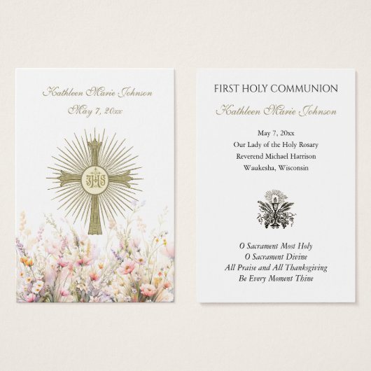 Carte de souvenir de première communion florale (Devant & derrière)