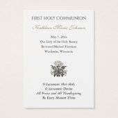 Carte de souvenir de première communion florale (Dos)