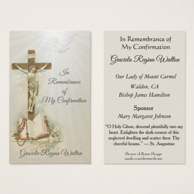 Carte de Souvenir de Sacrement de Confirmation (Devant & derrière)