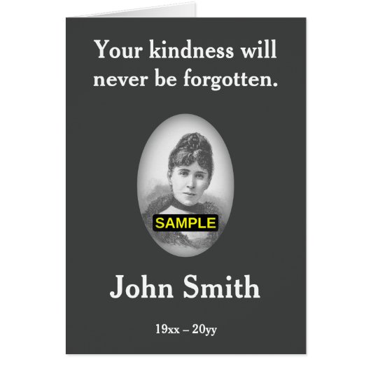 Carte de souvenir triste et sobre, avec photo (Devant)