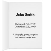 Carte de souvenir triste et sobre, avec photo (Intérieur (Droit))