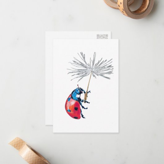 Carte de style de carte postale Ladybug & Dandelio (Devant/Arrière en situation)
