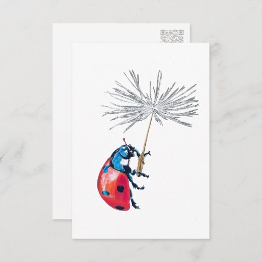 Carte de style de carte postale Ladybug & Dandelio (Devant / Derrière)