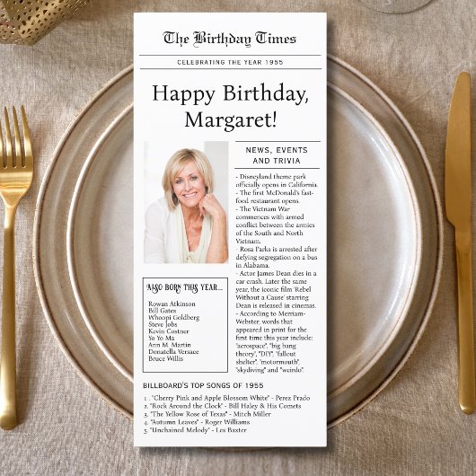 Carte de style menu plat pour 70e anniversaire ave