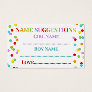Carte de suggestion de nom de baby shower de