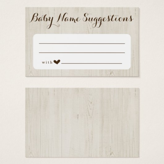 Carte de suggestions pour le nom du bébé rustique (Devant & derrière)