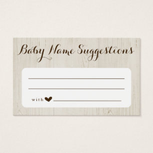 Carte de suggestions pour le nom du bébé rustique
