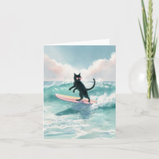 Carte de surfeur de chat noir Whimsical
