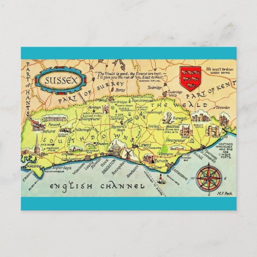Carte de Sussex Angleterre illustrée de manière co (Devant)