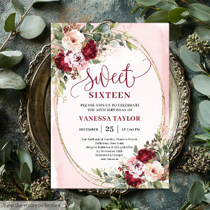 Carte de Sweet Sixteen Florale Bourguignon Or Mode
