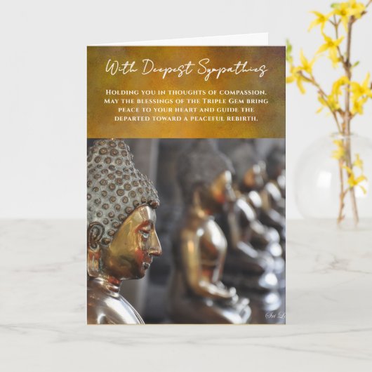 Carte de sympathie bouddhiste avec statues de Boud (Fleur jaune)