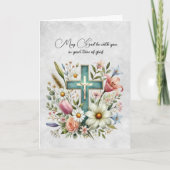 Carte de sympathie croix et fleurs (Devant)