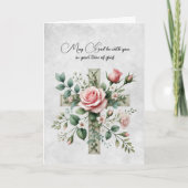 Carte de sympathie croix-roses roses (Devant)