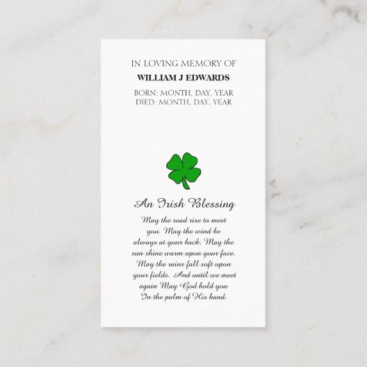 Carte de Sympathie de l'image en mémoire aimée (Dos)