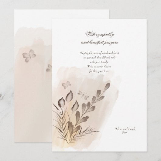 Carte de Sympathie Florale Peinte à la main rustiq (Devant / Derrière)