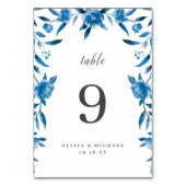 Carte de table à mariage floral bleu et blanc (Dos)