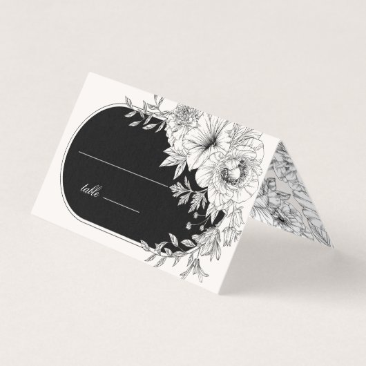 carte de table à mariage floral noir et blanc (Front)