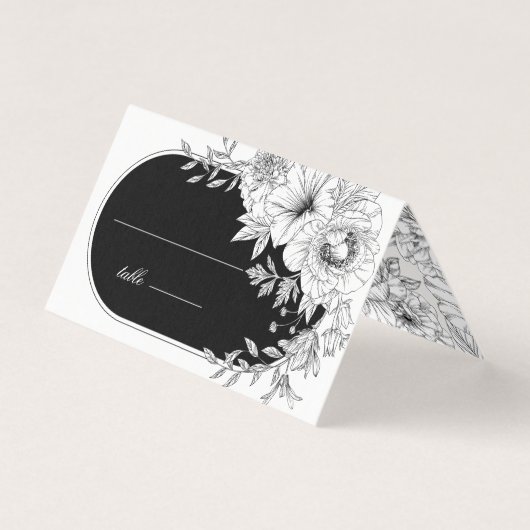 carte de table à mariage floral noir et blanc (Front)