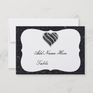 Carte de table à paillettes noires et cœur noir