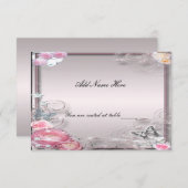 Carte de table à papillon et fleurs roses (Devant / Derrière)