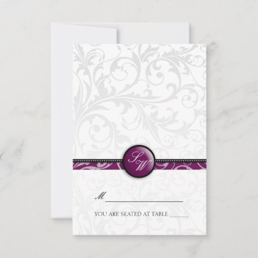Carte de table à tente pliable Plum Swirl Monogram (Devant)