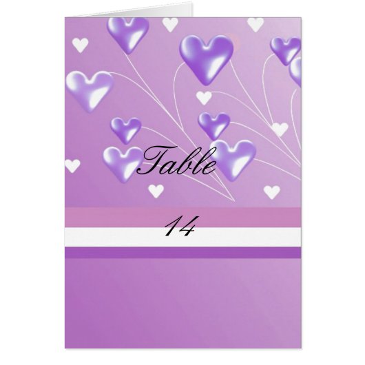 Carte de table à thème coeurs violets (Devant)