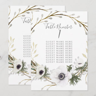 Carte de table Anémone Fougère Couronne de mariage