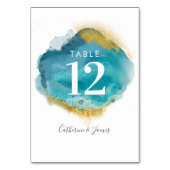 Carte de table Aqua Blue & Gold Beach Wedding (Dos)