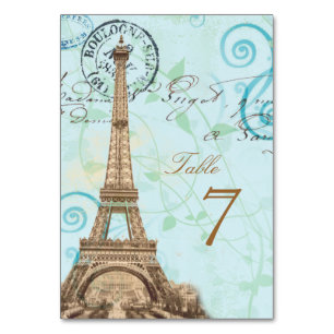 Carte de table Aqua Écriture Vintage Français Pari