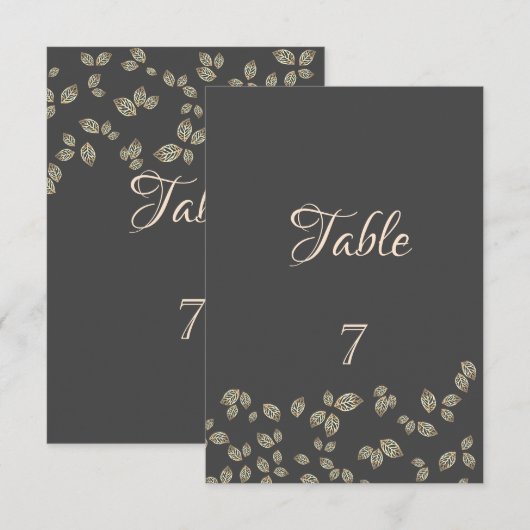 Carte de table aux feuilles dorées Élégant Chic (Devant / Derrière)