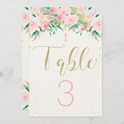 Carte de table baptême floral (Devant / Derrière)