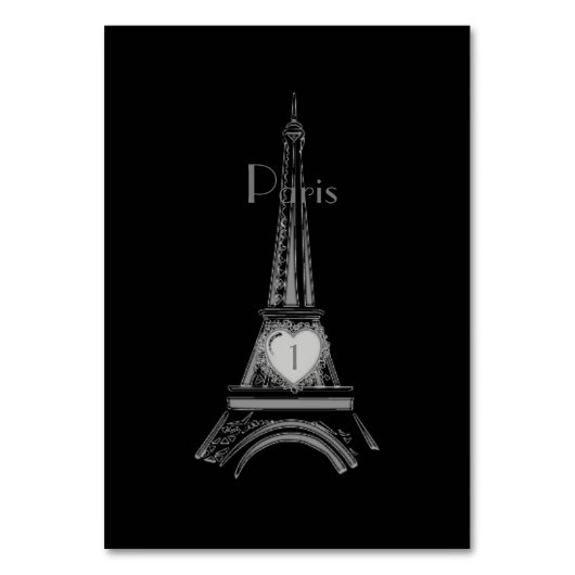 Carte de table Black Eiffel Tower Paris (Dos)