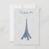 Carte de table Blue Eiffel Tower Mariage damassé (Devant)