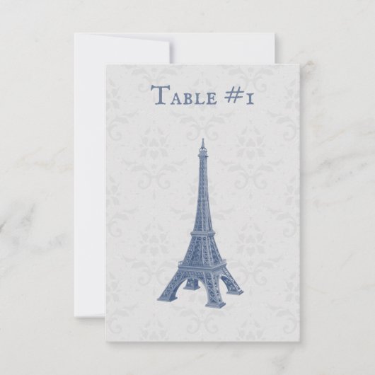 Carte de table Blue Eiffel Tower Mariage damassé (Devant)