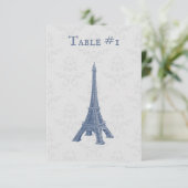 Carte de table Blue Eiffel Tower Mariage damassé (Debout devant)