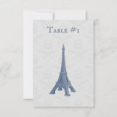 Carte de table Blue Eiffel Tower Mariage damassé (Dos)
