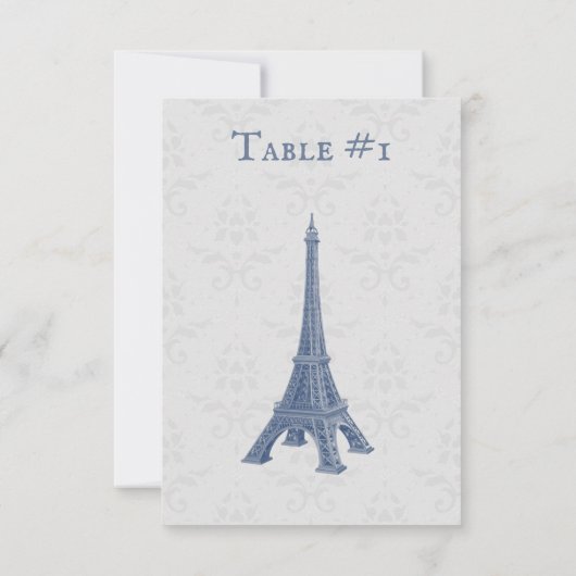 Carte de table Blue Eiffel Tower Mariage damassé (Dos)