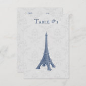 Carte de table Blue Eiffel Tower Mariage damassé (Devant / Derrière)