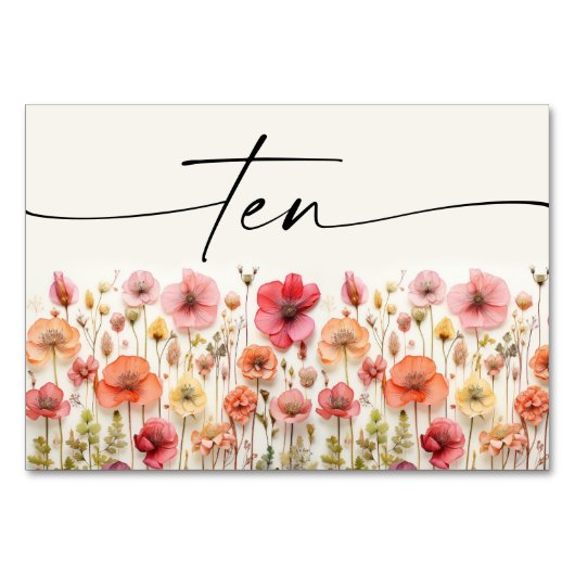 Carte de table Boho fleur sauvage Numéro Dix (Devant)