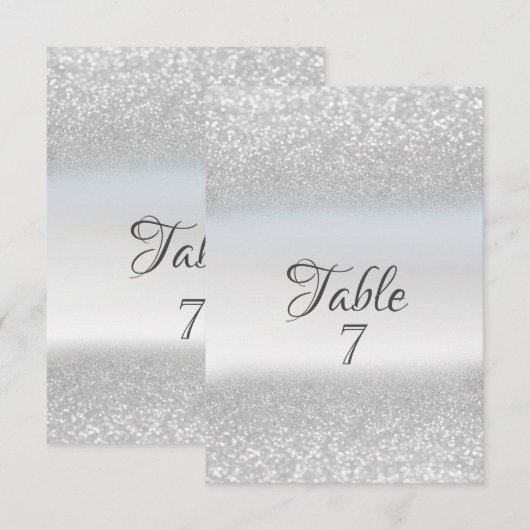 Carte de table Bokeh paillettes argent élégant (Devant / Derrière)