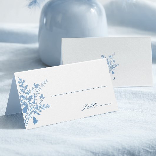 Carte de table botanique bleue romantique français