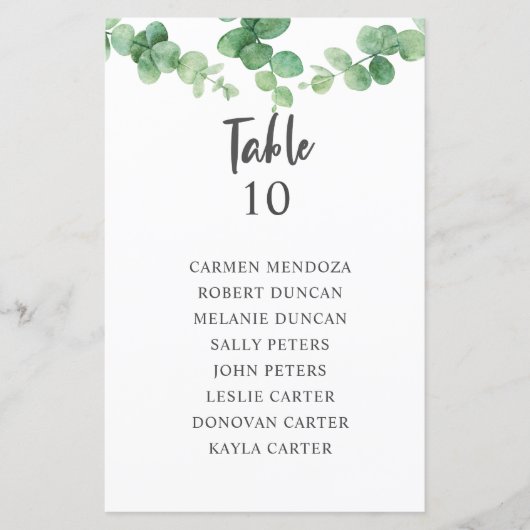 Carte de table Budget Eucalyptus Mariage de siège (Devant)