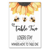 Carte de table Bunco Sunflower Bee #2 (Dos)
