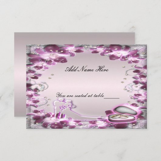 Carte de table chic à fleurs violettes tendance (Devant / Derrière)