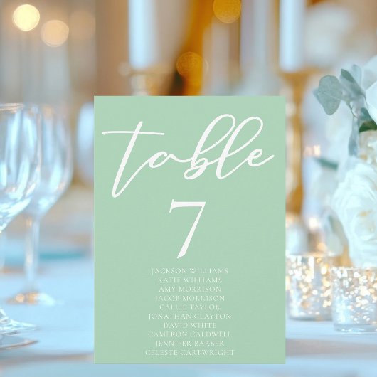 Carte de table Chic Mint Green White Mariage avec 