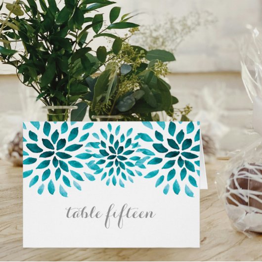 Carte de table Chrysanthemum turquoise Watercolor