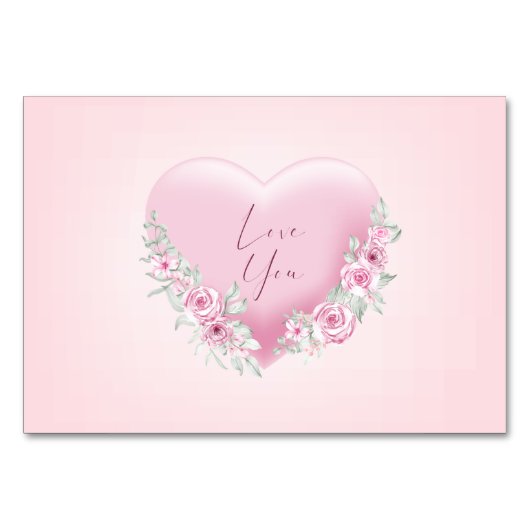 Carte de table cœur rose pour la Saint-Valentin (Devant)