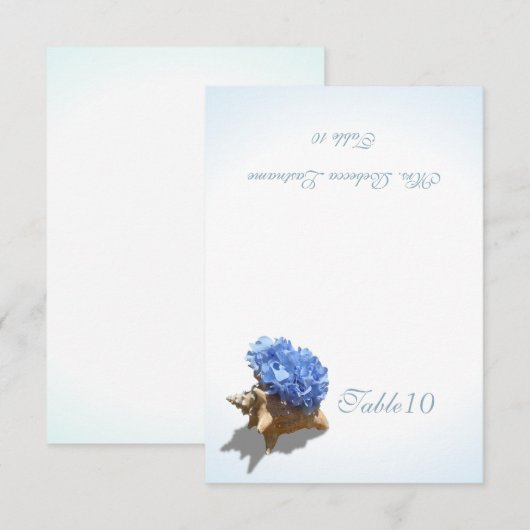 Carte de table Coquillage Hortensia Bleu (Devant / Derrière)