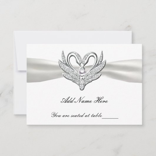 Carte de table Cygnes argent Ruban blanc (Devant)