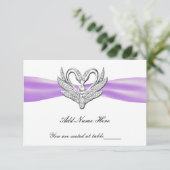Carte de table Cygnes argent Ruban violet (Debout devant)
